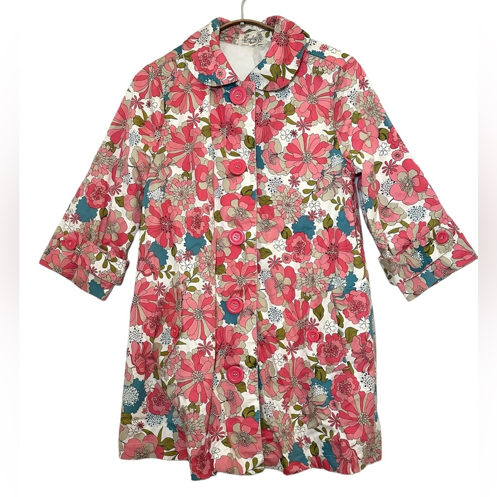 Boutique XXI Women’s Floral Coat Pink Collared Button Spring Size S